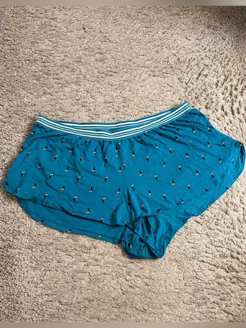 Cacique Teal Toucan Cotton Wide Waistband Sleep Lounge Shorts - size 14/16